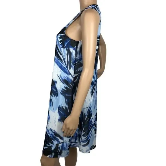 Calvin Klein Sleeveless Shift Mini Dress 6 Tropical Leaf Print Hawaiian Beach - Picture 4 of 7